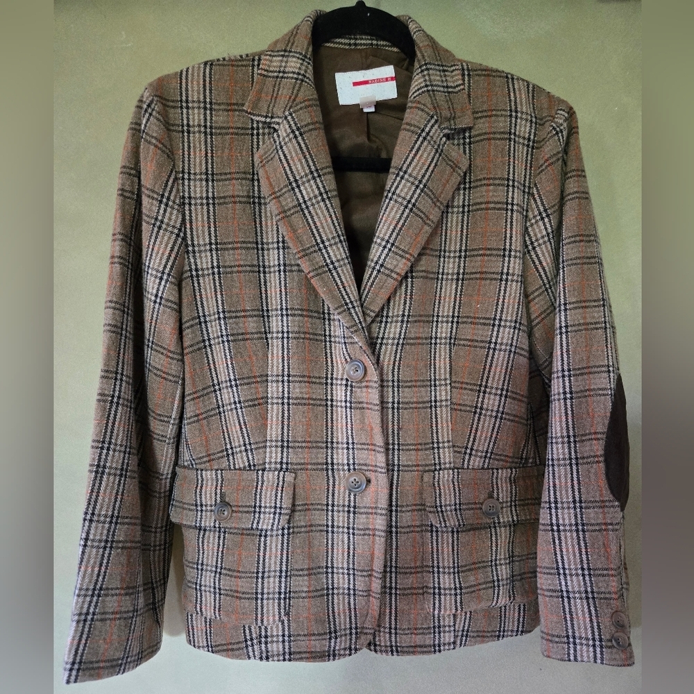 Brown and Black Wool Mix Plaid Blazer, Size 38 - Picture 8 of 9